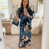 Garden Crane Blue Kimono Robe