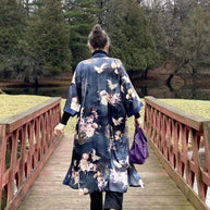 Garden Crane Blue Kimono Robe