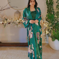 Ulivary Garden Crane Green Kimono Robe