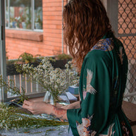Ulivary Garden Crane Green Kimono Robe