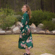 Ulivary Garden Crane Green Kimono Robe