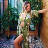 Ulivary Floral Olive Kimono Robe