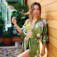 Ulivary Floral Olive Kimono Robe