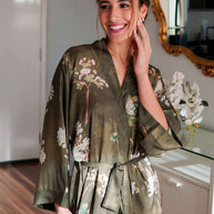 Ulivary Floral Olive Kimono Robe