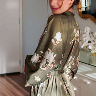 Ulivary Floral Olive Kimono Robe