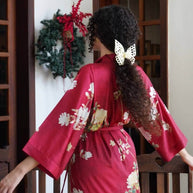 Ulivary Floral Red Kimono Robe