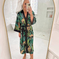 Ulivary Black Leopard Kimono Robe