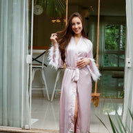 Ulivary Pink Feather Bridal Robe