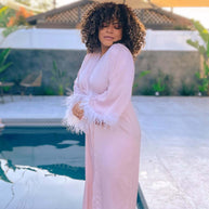 Ulivary Pink Feather Bridal Robe