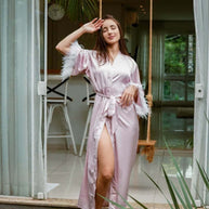 Ulivary Pink Feather Bridal Robe