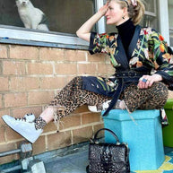 Ulivary Short Kimono Robe Black Leopard