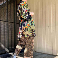 Ulivary Short Kimono Robe Black Leopard