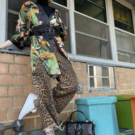 Ulivary Short Kimono Robe Black Leopard
