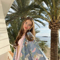 Ulivary Short Kimono Robe Blue Forest