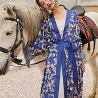 Ulivary Tassels Blue Kimono Robe