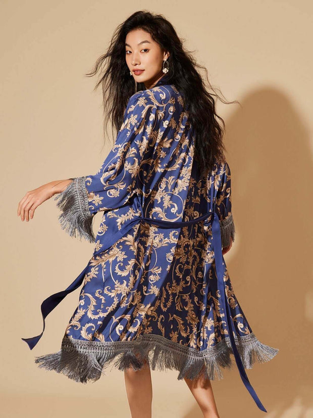 Ulivary Tassels Blue Kimono Robe