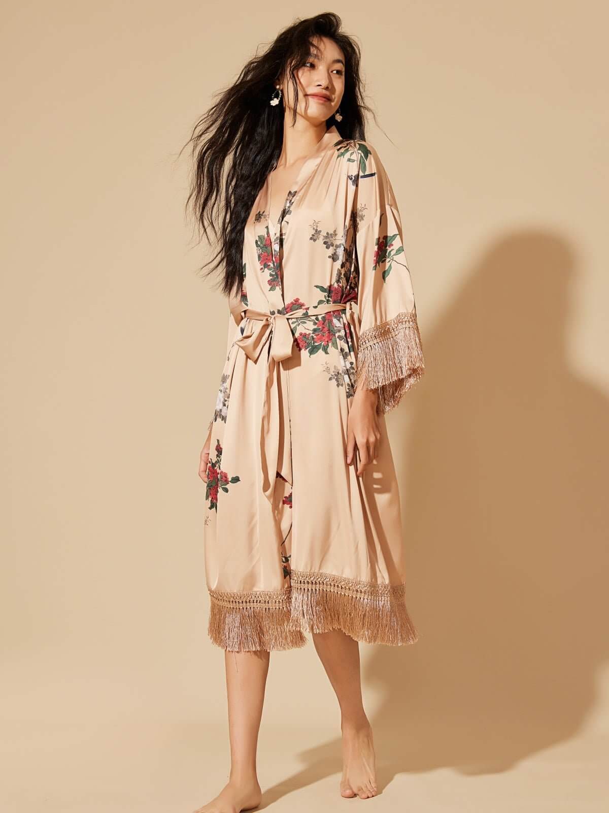 Ulivary Tassels Champagne Kimono Robe