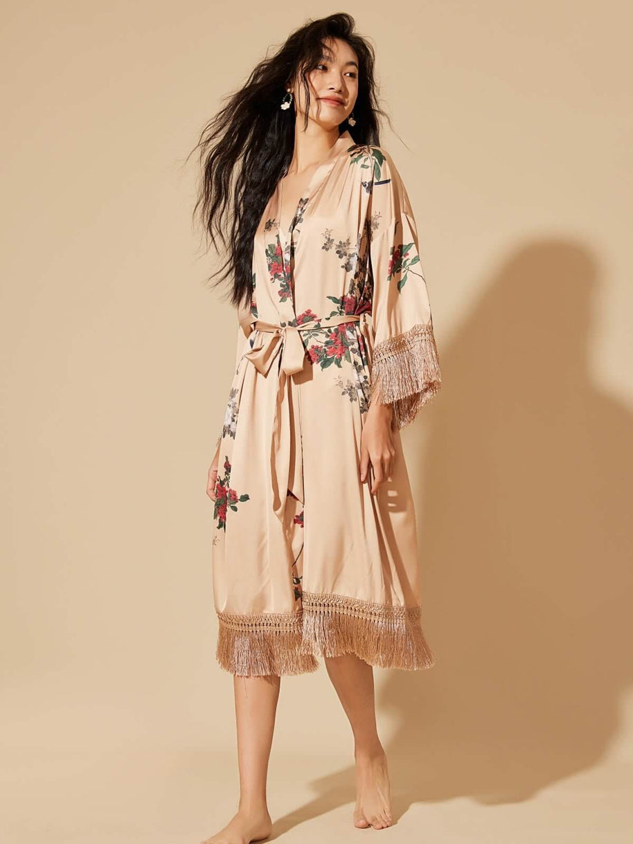 Ulivary Tassels Champagne Kimono Robe