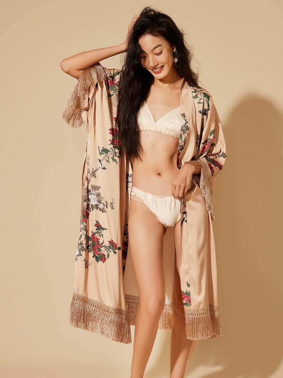 Ulivary Tassels Champagne Kimono Robe