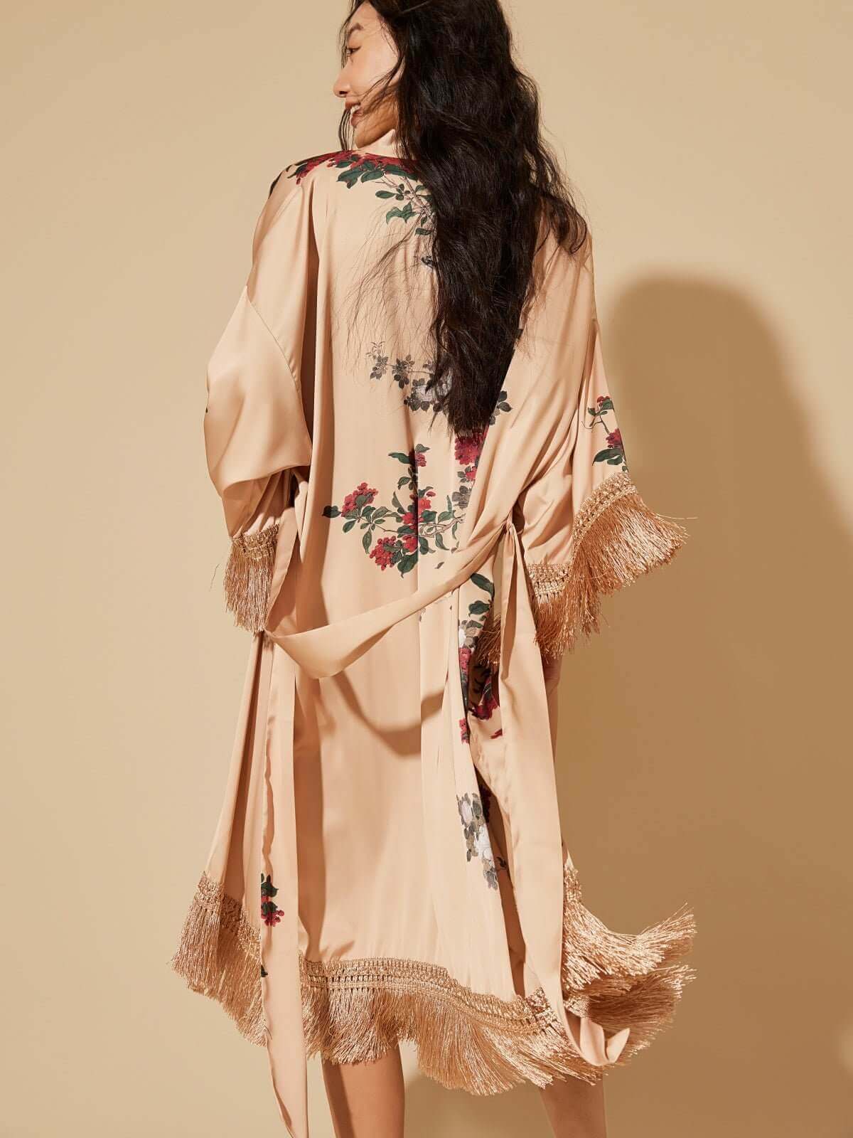 Ulivary Tassels Champagne Kimono Robe