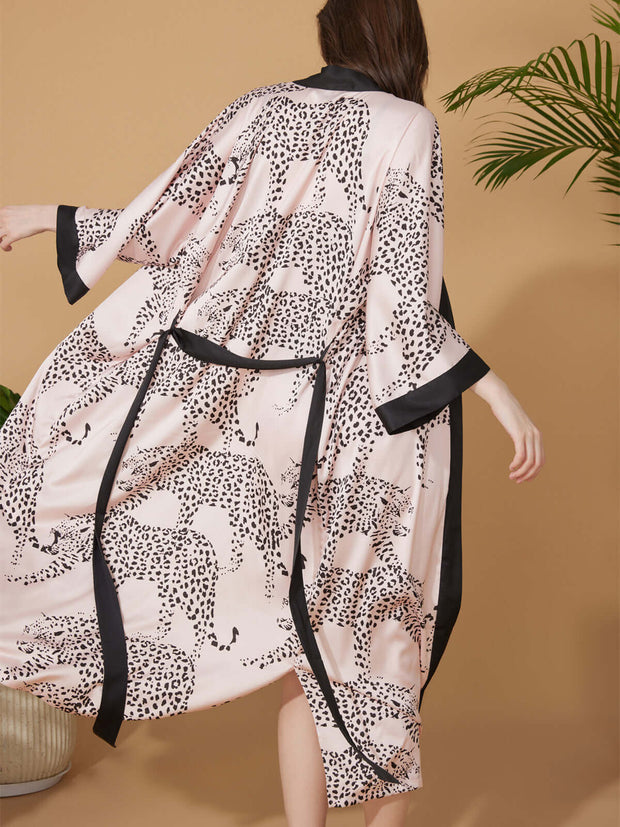 Ulivary Pink Leopard Kimono Robe