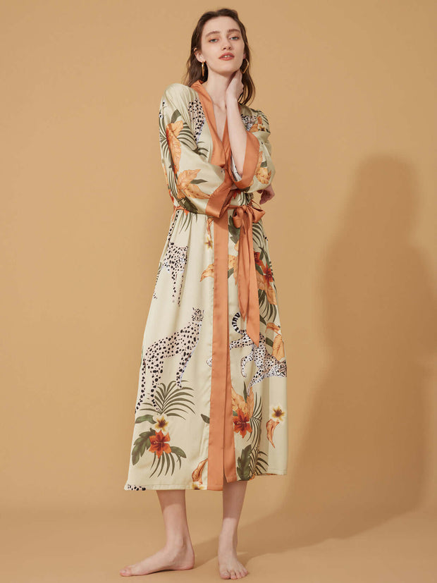 Ulivary Orange Leopard Kimono Robe