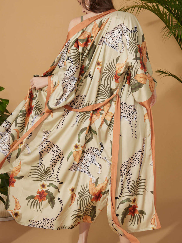 Ulivary Orange Leopard Kimono Robe