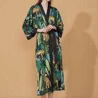 Ulivary Black Leopard Kimono Robe