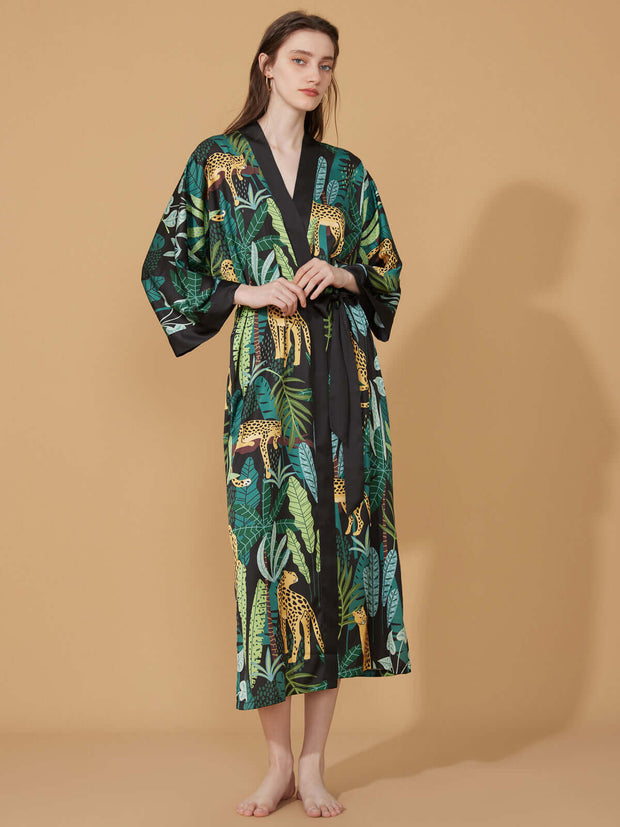 Ulivary Black Leopard Kimono Robe