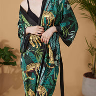 Ulivary Black Leopard Kimono Robe