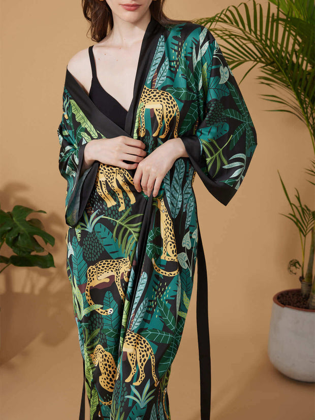 Ulivary Black Leopard Kimono Robe