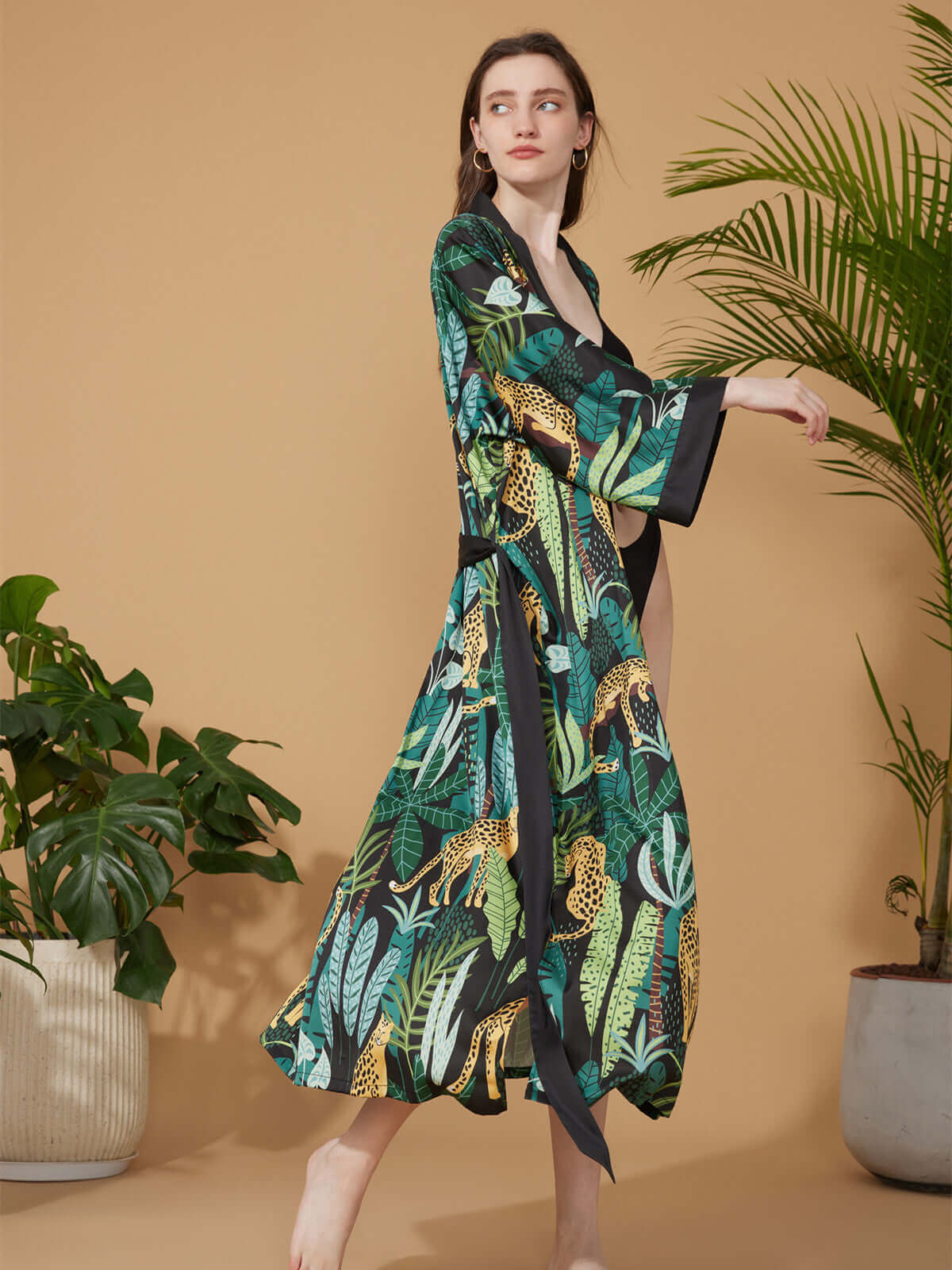 Ulivary Black Leopard Kimono Robe