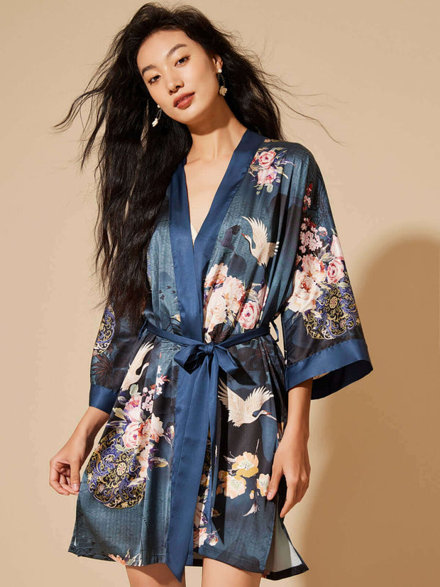 Ulivary Short Kimono Robe Crane