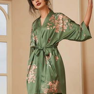 Ulivary Short Kimono Robe Olive