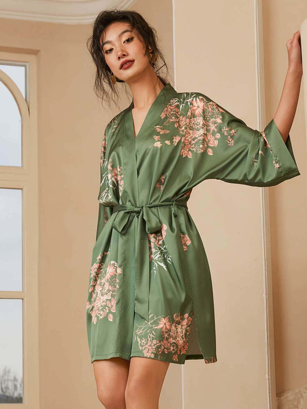 Ulivary Short Kimono Robe Olive