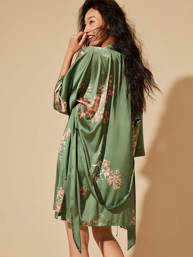 Ulivary Short Kimono Robe Olive