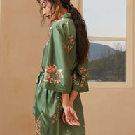 Ulivary Short Kimono Robe Olive