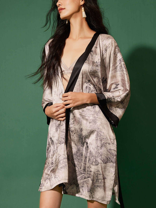 Ulivary Short Kimono Robe Ink Painting