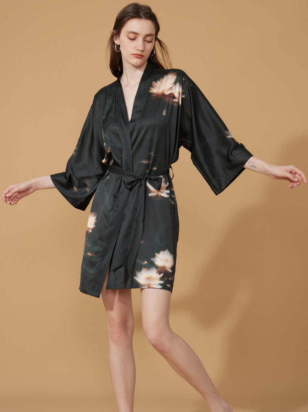 Ulivary Short Kimono Robe Golden Lotus