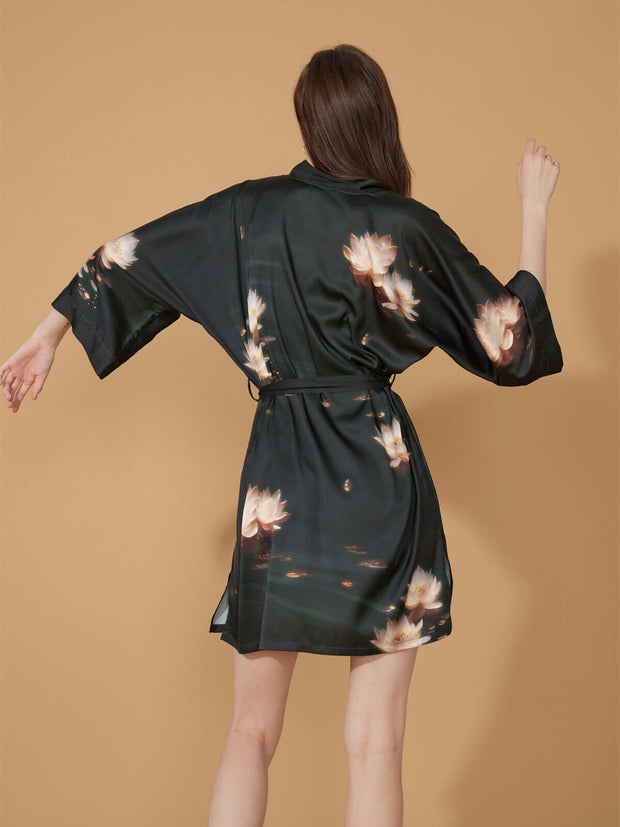 Ulivary Short Kimono Robe Golden Lotus