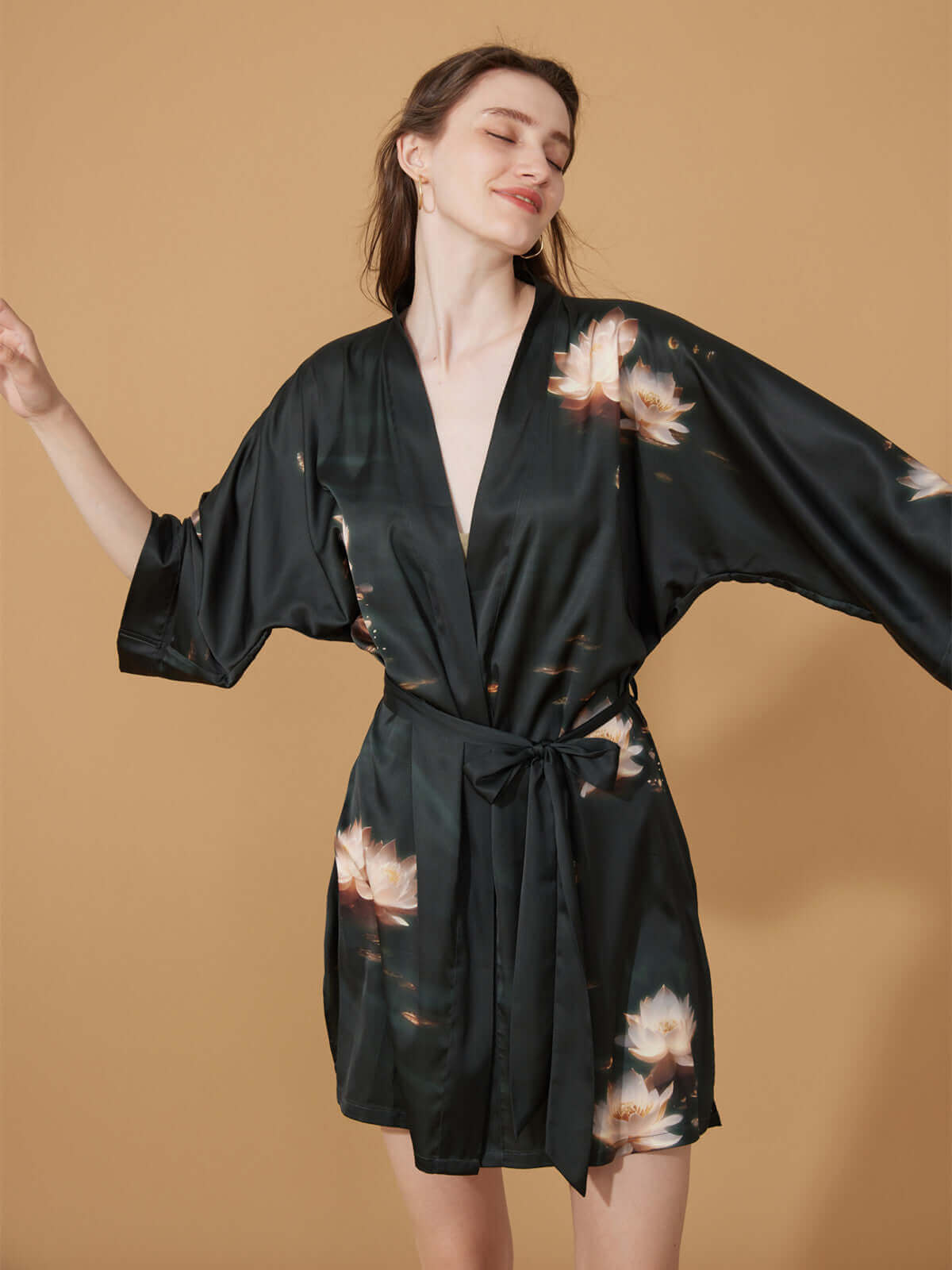 Ulivary Short Kimono Robe Golden Lotus