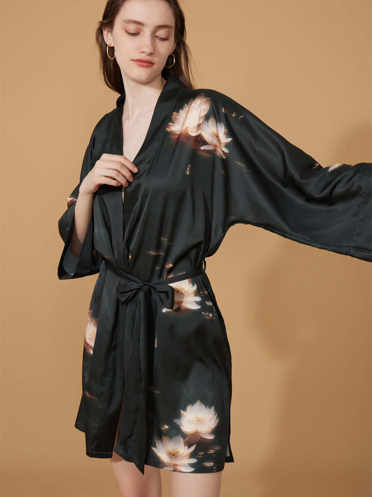 Ulivary Short Kimono Robe Golden Lotus