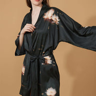 Ulivary Short Kimono Robe Golden Lotus