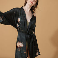 Ulivary Short Kimono Robe Golden Lotus