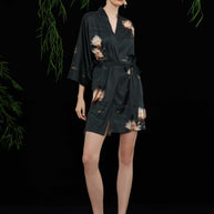 Ulivary Short Kimono Robe Golden Lotus