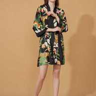 Ulivary Short Kimono Robe Black Leopard
