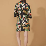 Ulivary Short Kimono Robe Black Leopard