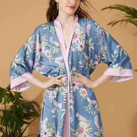 Ulivary Short Kimono Robe Blue Forest
