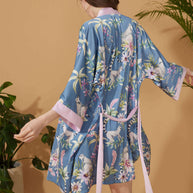 Ulivary Short Kimono Robe Blue Forest