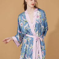 Ulivary Short Kimono Robe Blue Forest